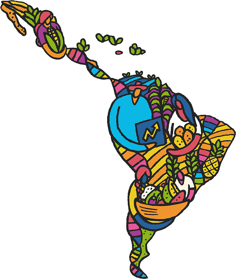 Illustrated map of South America by Wenceslao Almazán